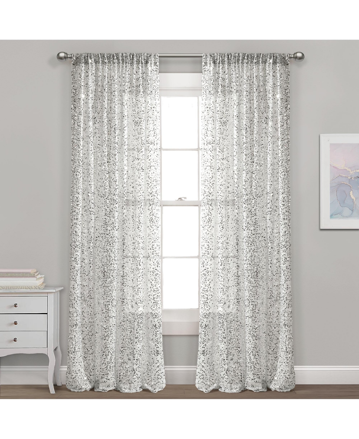Ballgown Glam Sparkle Sequins Window Curtain Panel - Silver