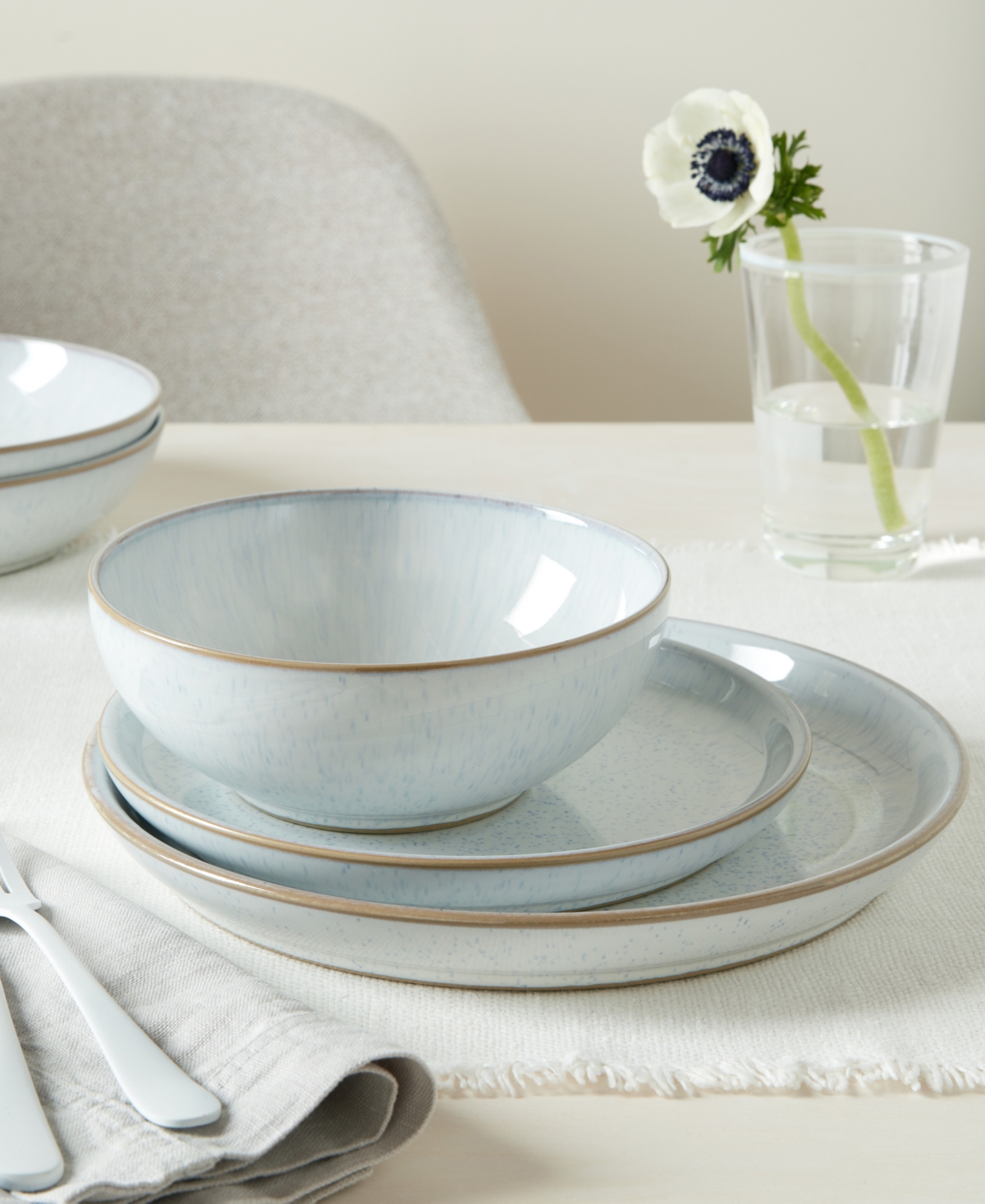 Denby White Speckle Stoneware Coupe Dinner Plates, Set Of 4 In White
