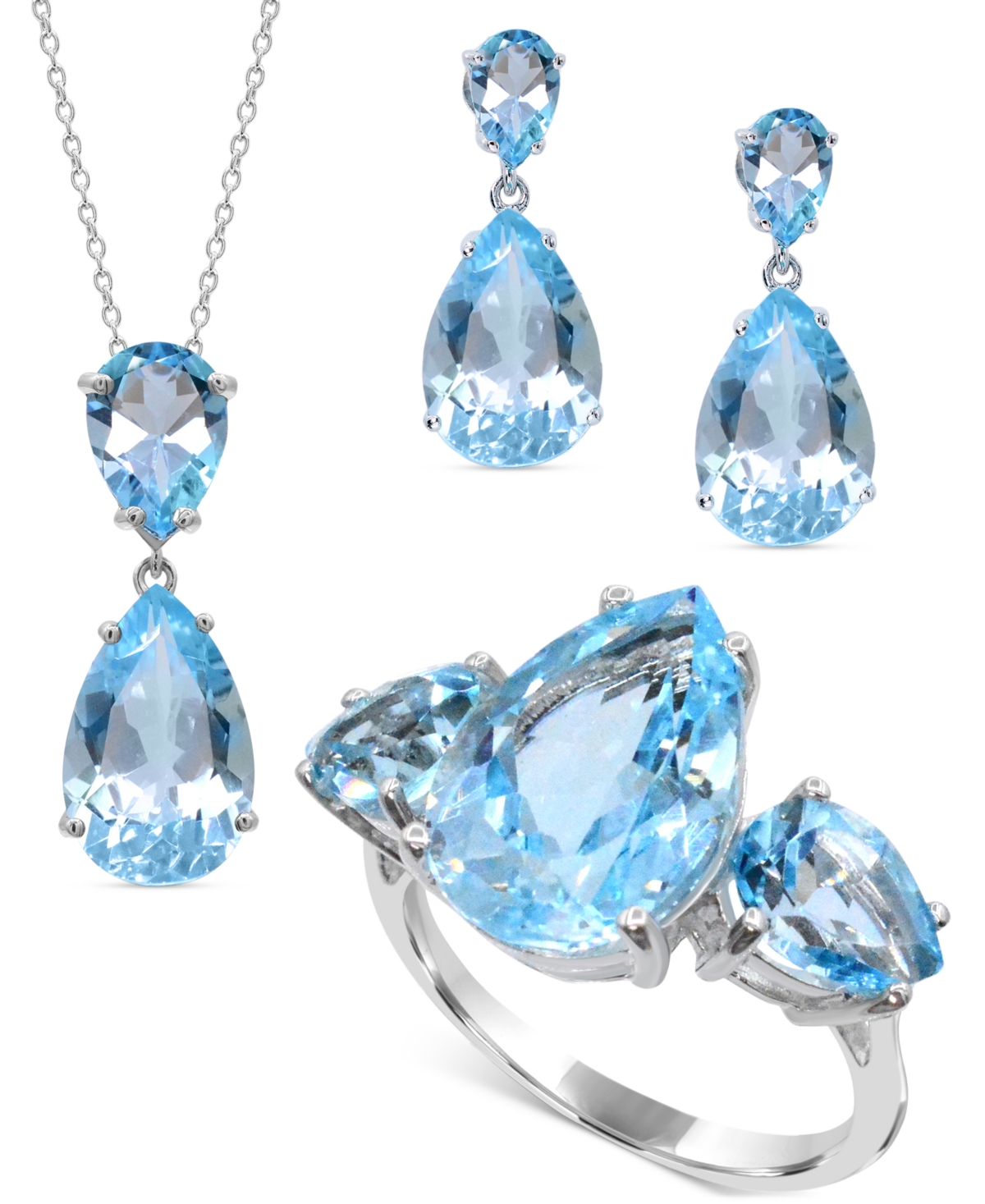 Macy's Sky Blue Topaz Multi-pear Shape Statement Ring (9-1/2 Ct. T.w.) In Sterling Silver In Sky Blue Topaz