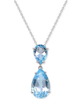 Macy's - Sky Blue Topaz (6-1/2 ct. t.w.) & Swiss Blue Topaz (2-1/5 ct. t.w.) Double Pear 18" Pendant Necklace in Sterling Silver