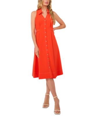 CeCe - Women's Sleeveless Cinched-Waist V-Neck Midi Dress