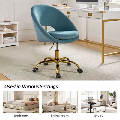 Modern Velvet Office Chair with Adjustable Swivel for Study Vanity