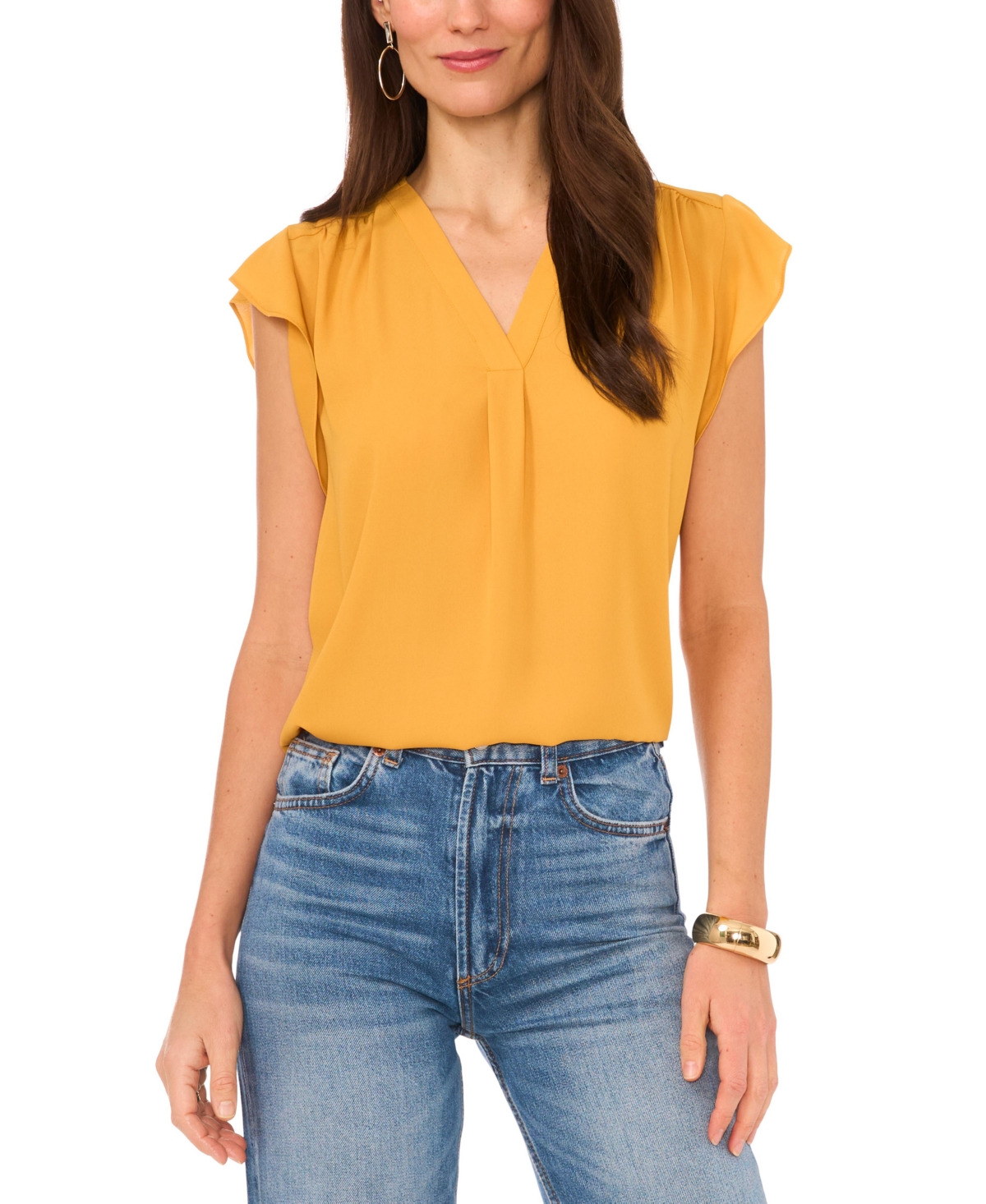 Vince Camuto Flutter Sleeve Top In Golden Yellow