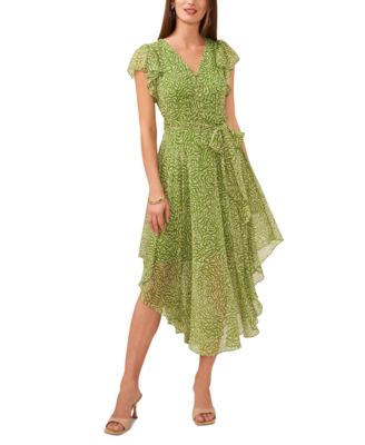 Vince Camuto Women's Flutter-Sleeve Asymmetrical-Hem Belted Dress