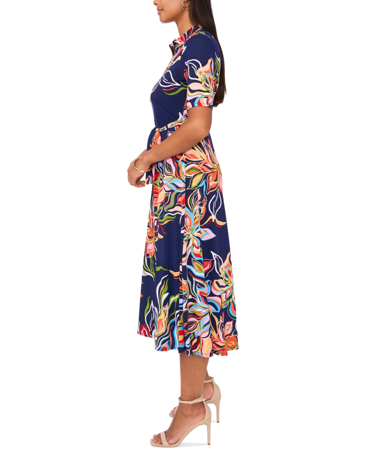 Shop Msk Women's Floral-print Midi Dress In Jbs Navy