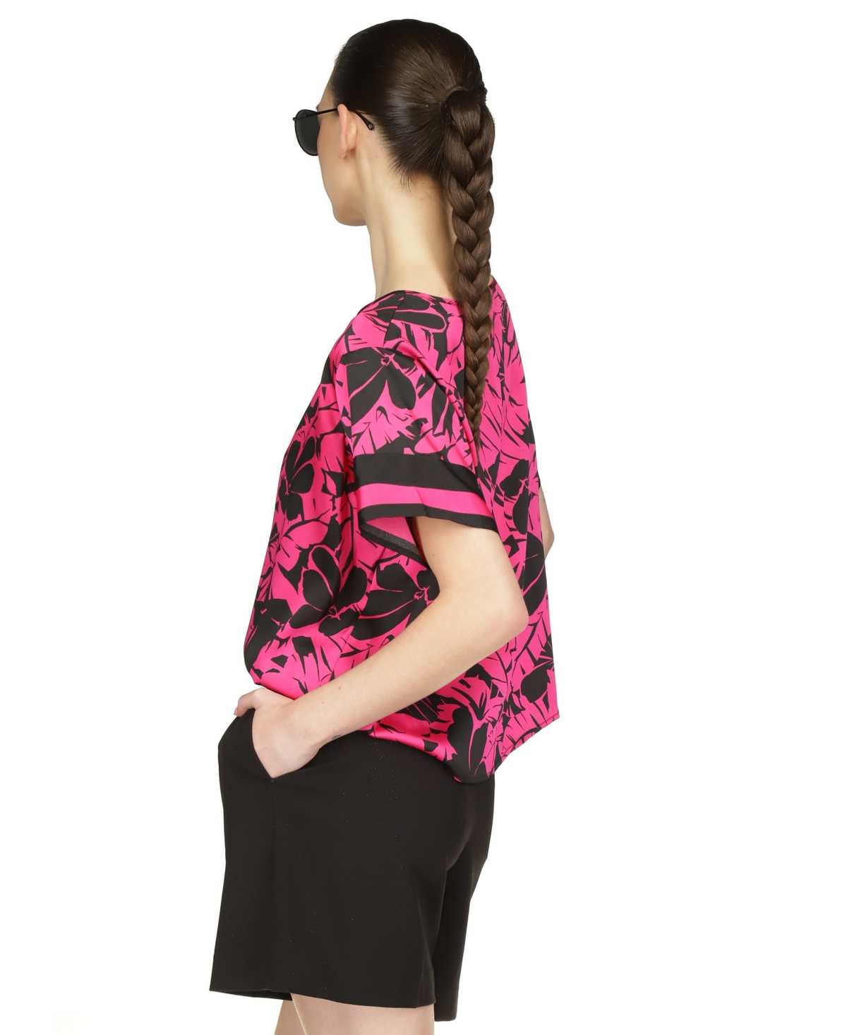 Shop Michael Kors Women's Palm-border Boat-neck Top In Cerise