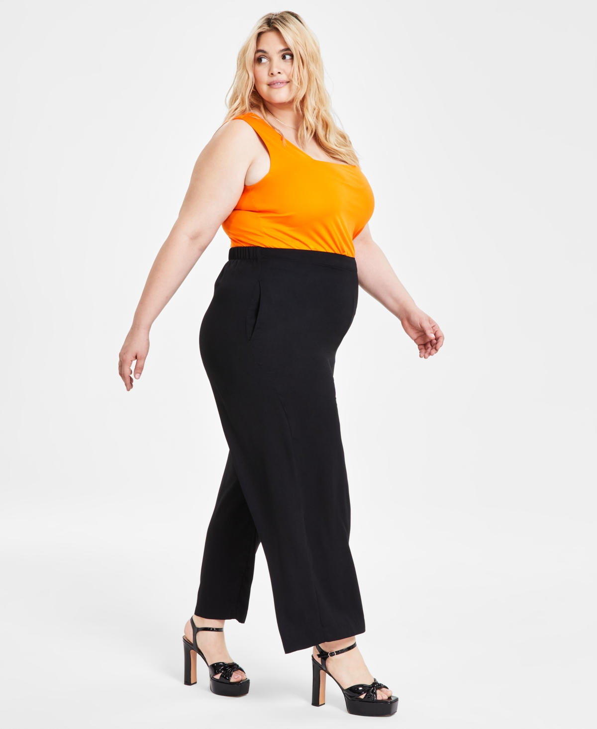 Bar Iii Trendy Plus Size Flat-Front Wide-Leg Pants, Created for Macy's