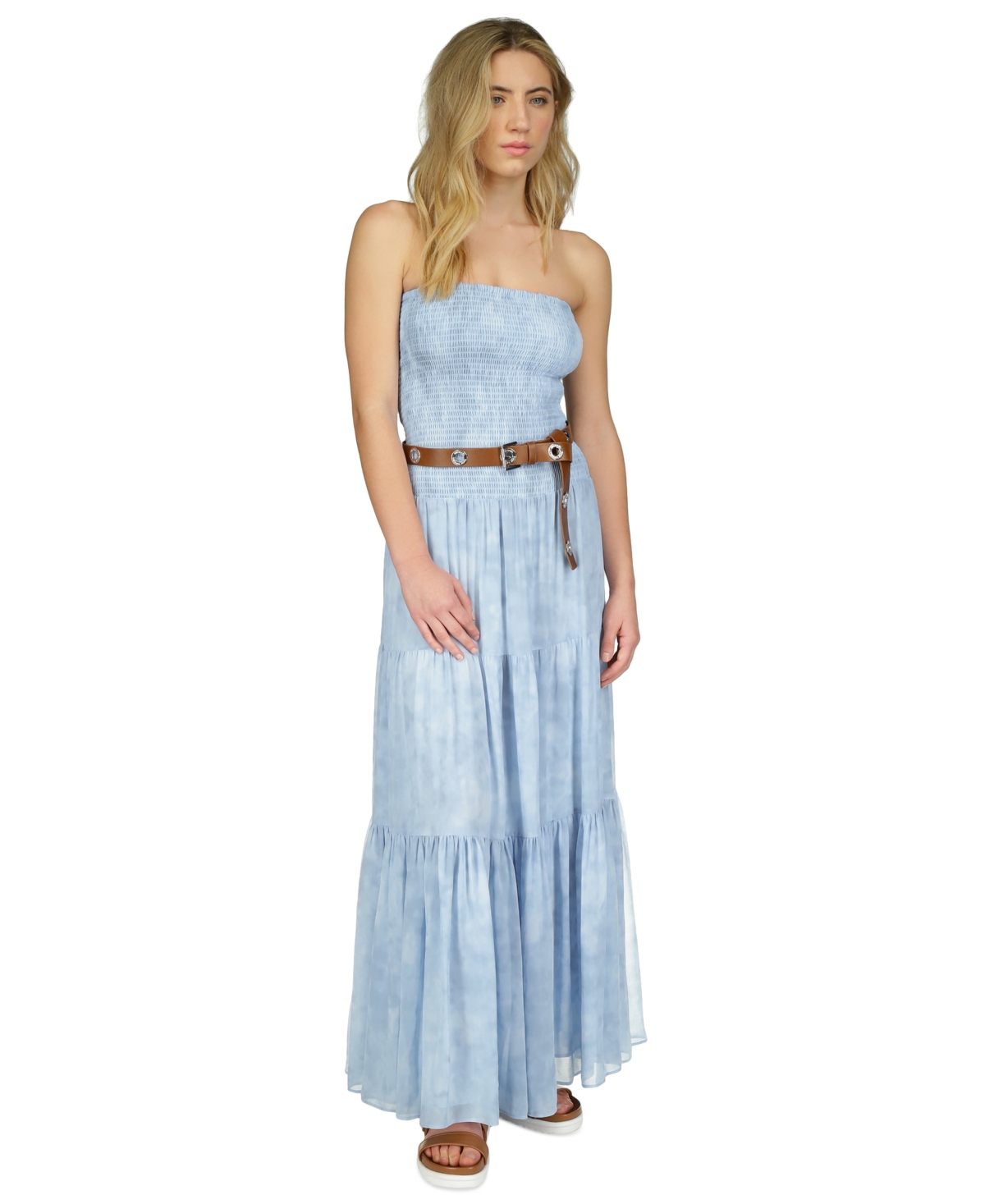 Shop Michael Kors Women's Sunbleached Smocked Maxi Dress In Chambray