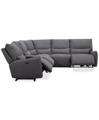 Olper 6-Pc. Fabric Zero Wall Sectional Sofa with Three Power Motion Pieces & Console, Created for Macy's