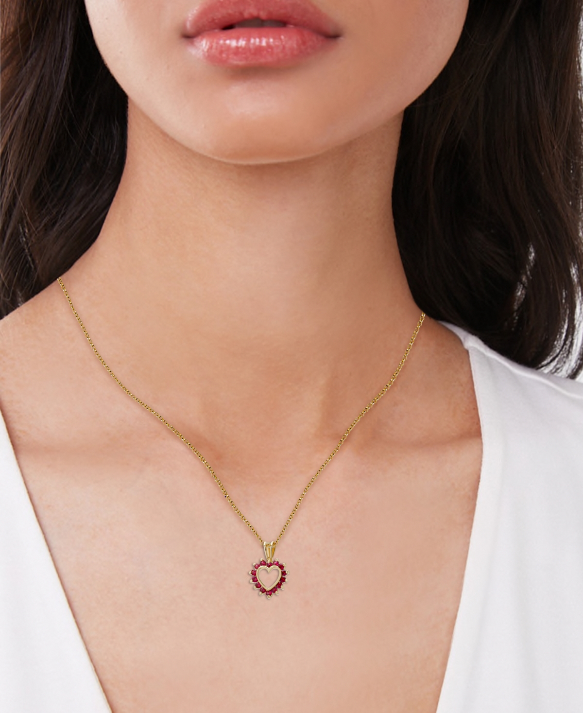 Macy's Lab Grown Ruby Open Heart Pendant Necklace (3/4 Ct. T.w.) In 14k Gold-plated Sterling Silver In Ruby