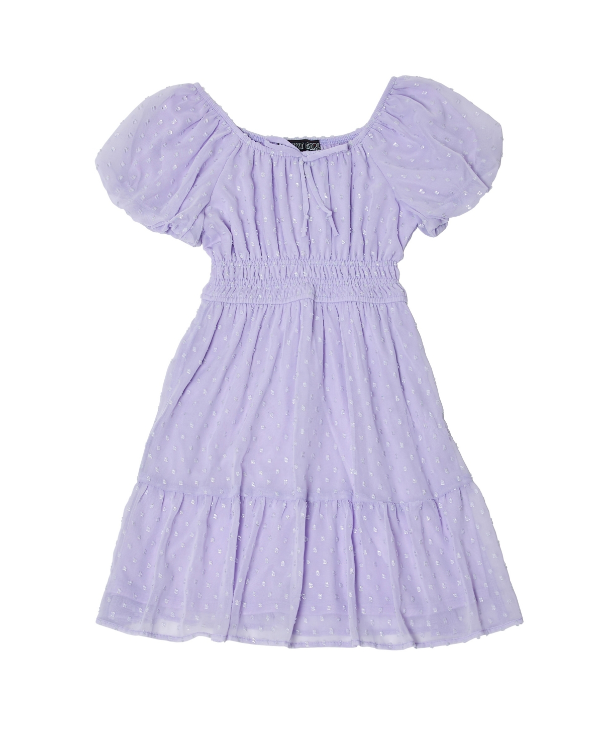 Shop Trixxi Big Girls Puff Sleeve Clip Dot Dress In Purple