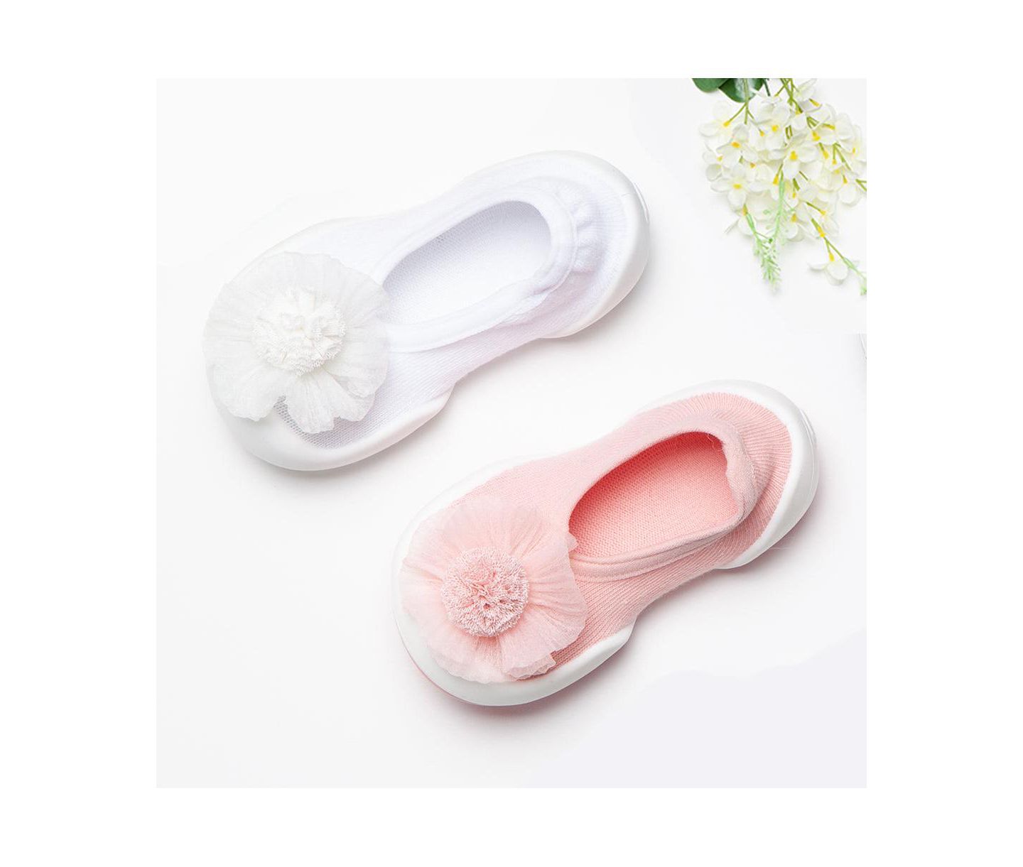 Обувь Komuello Breathable Washable Non-Slip Sock Shoes Flat - Pompom Flower Pink для девочек-малышей, цвет: Розовый — фото 8
