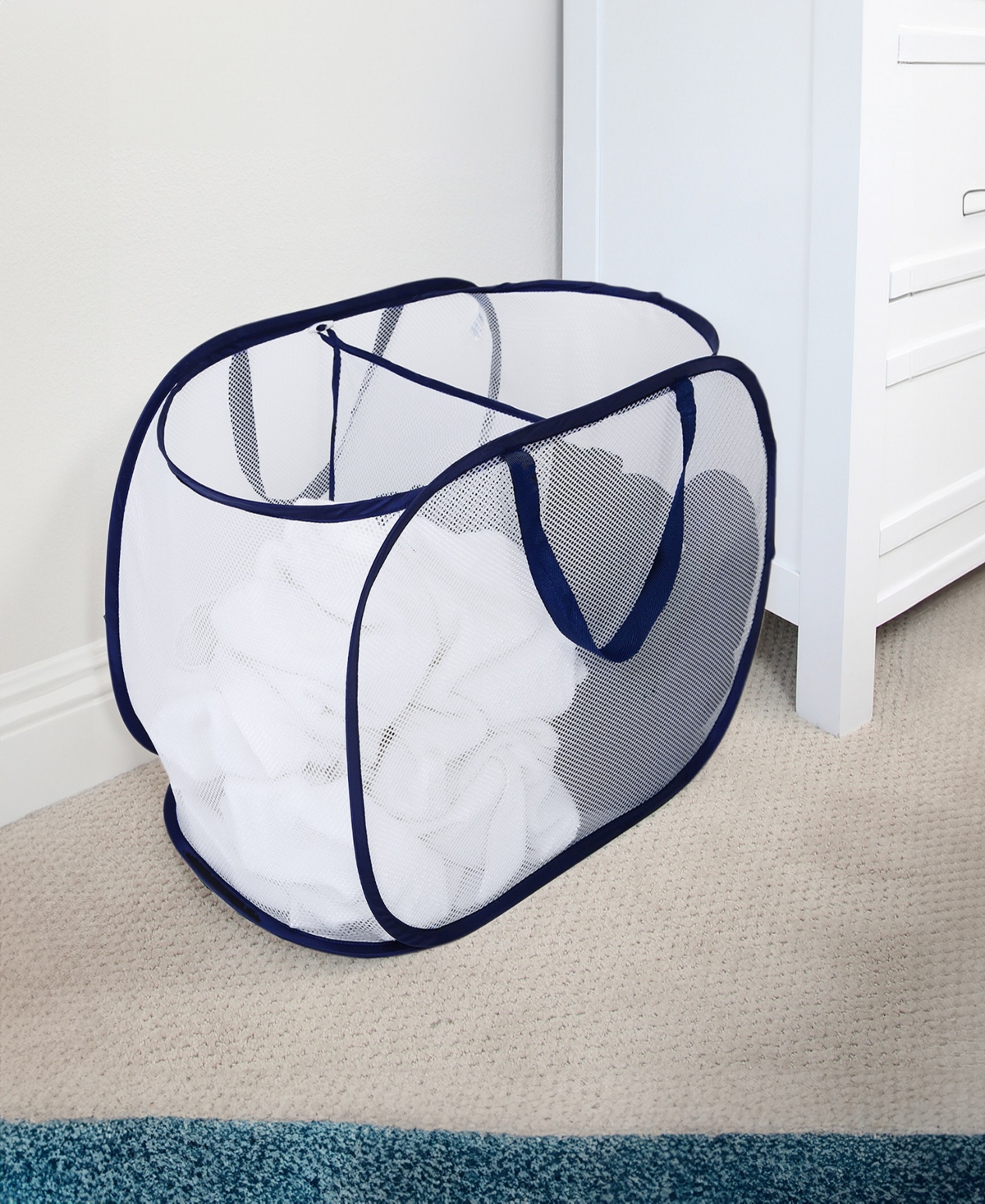 Smart Design Deluxe Mesh Pop-up 2-compartment Laundry Sorter Hamper In White