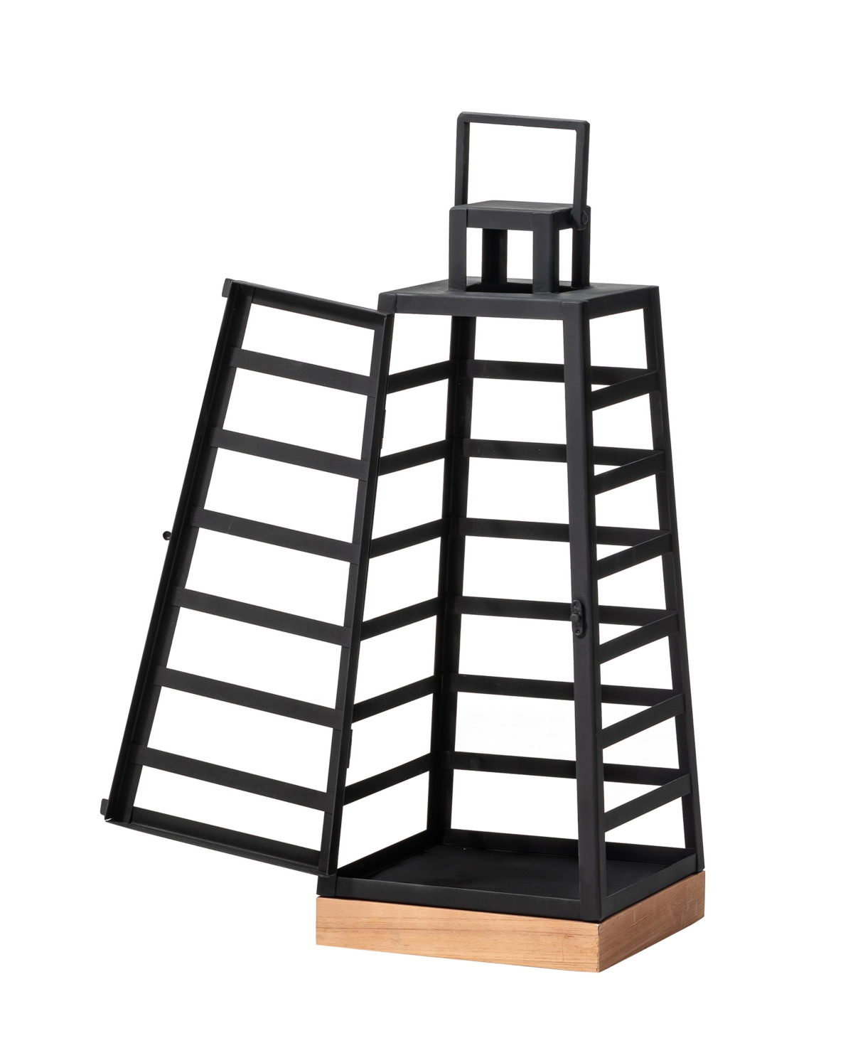 Glitzhome Set of 2 Modern Trapezoid Metal/WoodLanterns, 9.25
