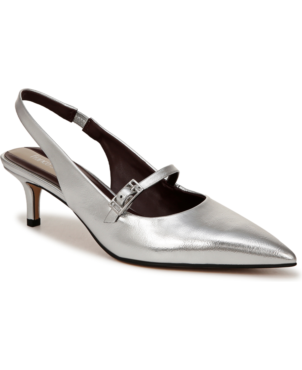 Khloe Pointed Toe Slingback Pumps - Silver Faux Leather