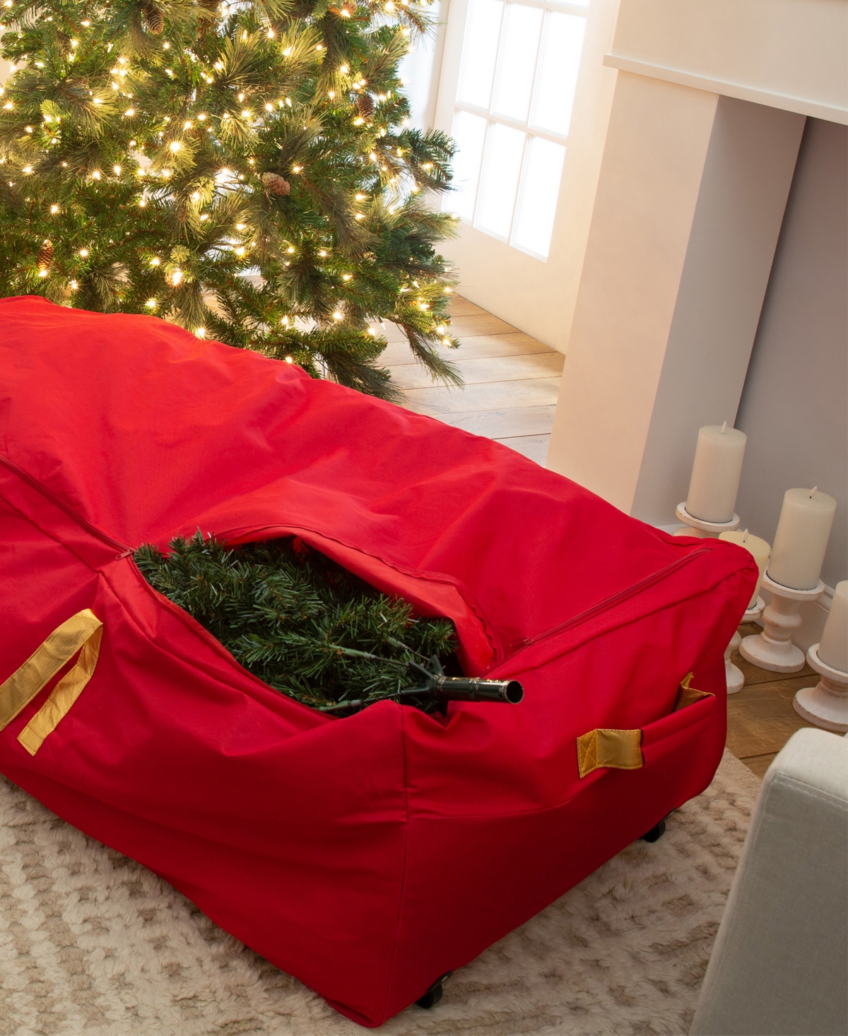 Shop Simplify The Holiday Collection Holiday Storage Tote Wheeled Base In Red