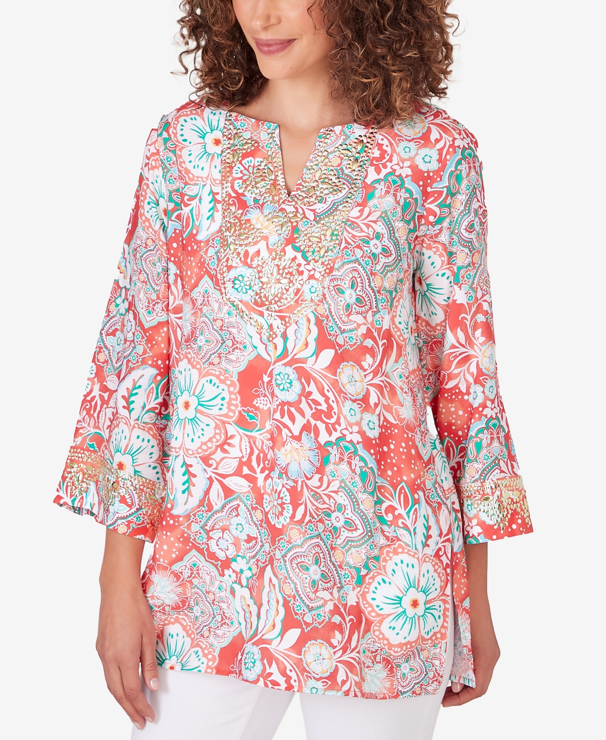 Shop Ruby Rd. Petite Silky Floral Voile Top In Punch Multi