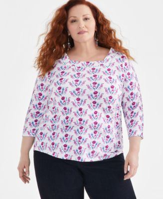 売れ筋商品|||スタイルアンドコー カットソー トップス レディース Plus Size Printed Square-Neck Top, Exclusively at Macy's Fauna Industrial Blue Style & Co Plus Size Printed Cotton Square-Neck Top, Created