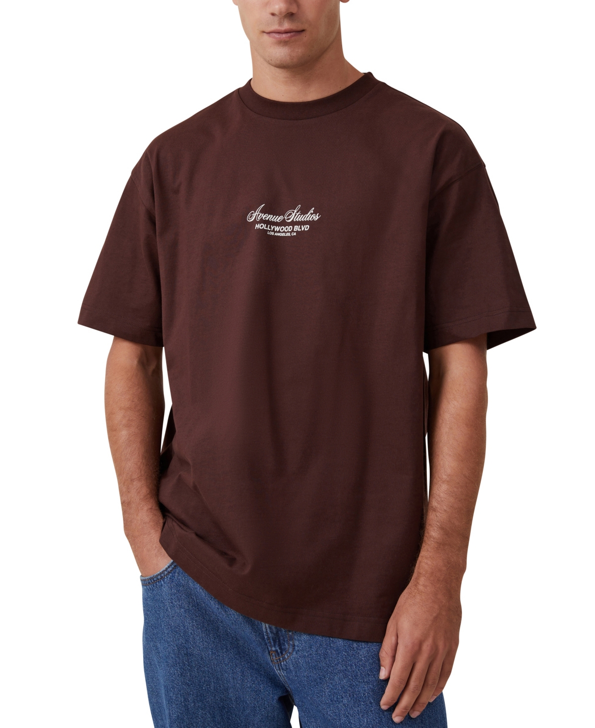 Men's Box Fit Text Tee - Brown