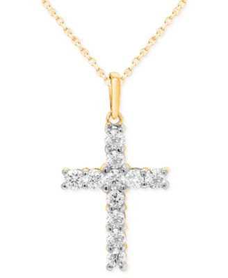 Forever Grown Diamonds Lab-Created Diamond Cross 18 Pendant Necklace 12 ct tw in Sterling Silver or 14K Gold-Plated Sterling Silver - Gold-Plat 188$