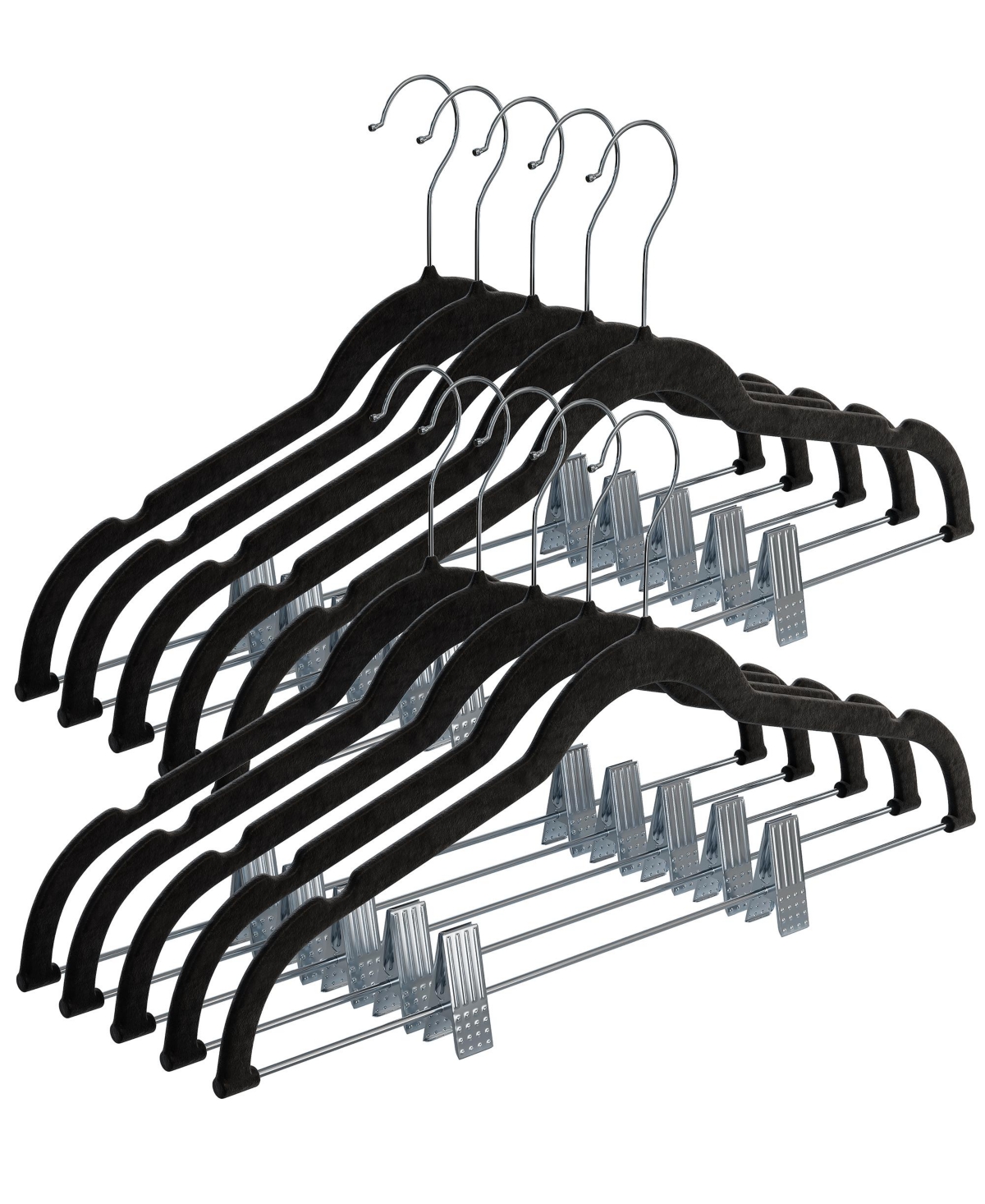 10 Pack Clothes Hangers with Clips - Black Velvet Hangers use for Skirt Hangers - Clothes Hanger for Pants Ultra Thin No Slip Hangers - Black