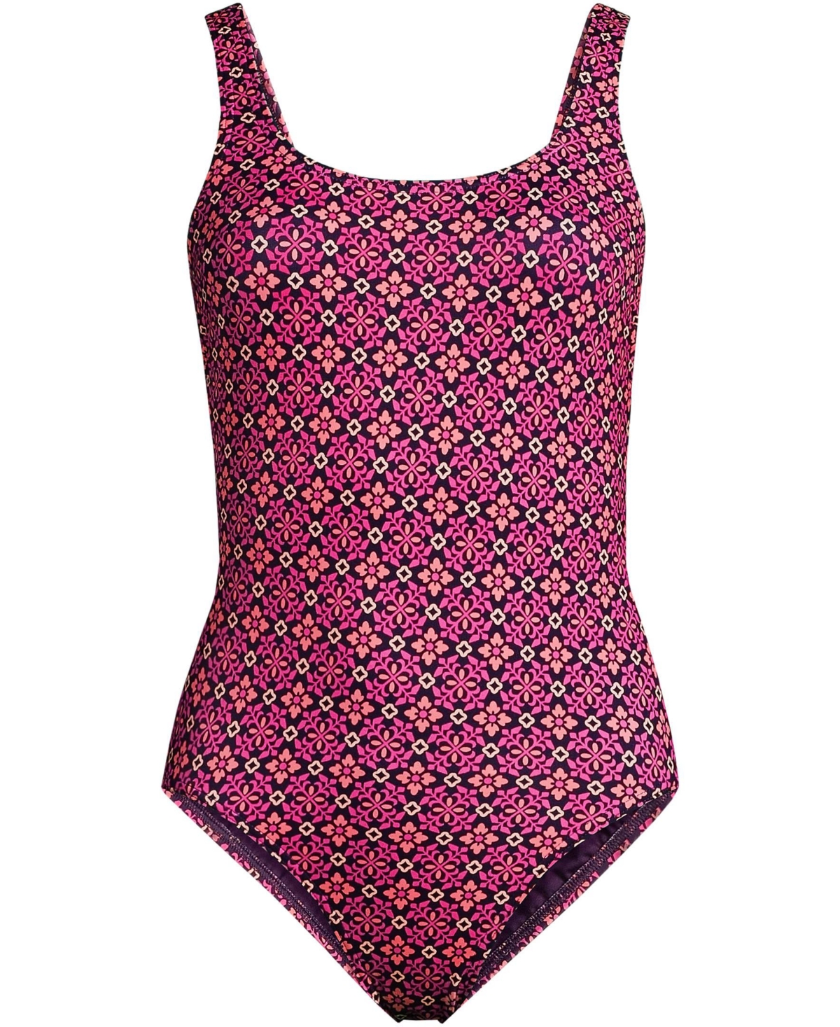 Lands' End Women's Chlorine Resistant High Leg Soft Cup Tugless Sporty One Piece Swimsuit