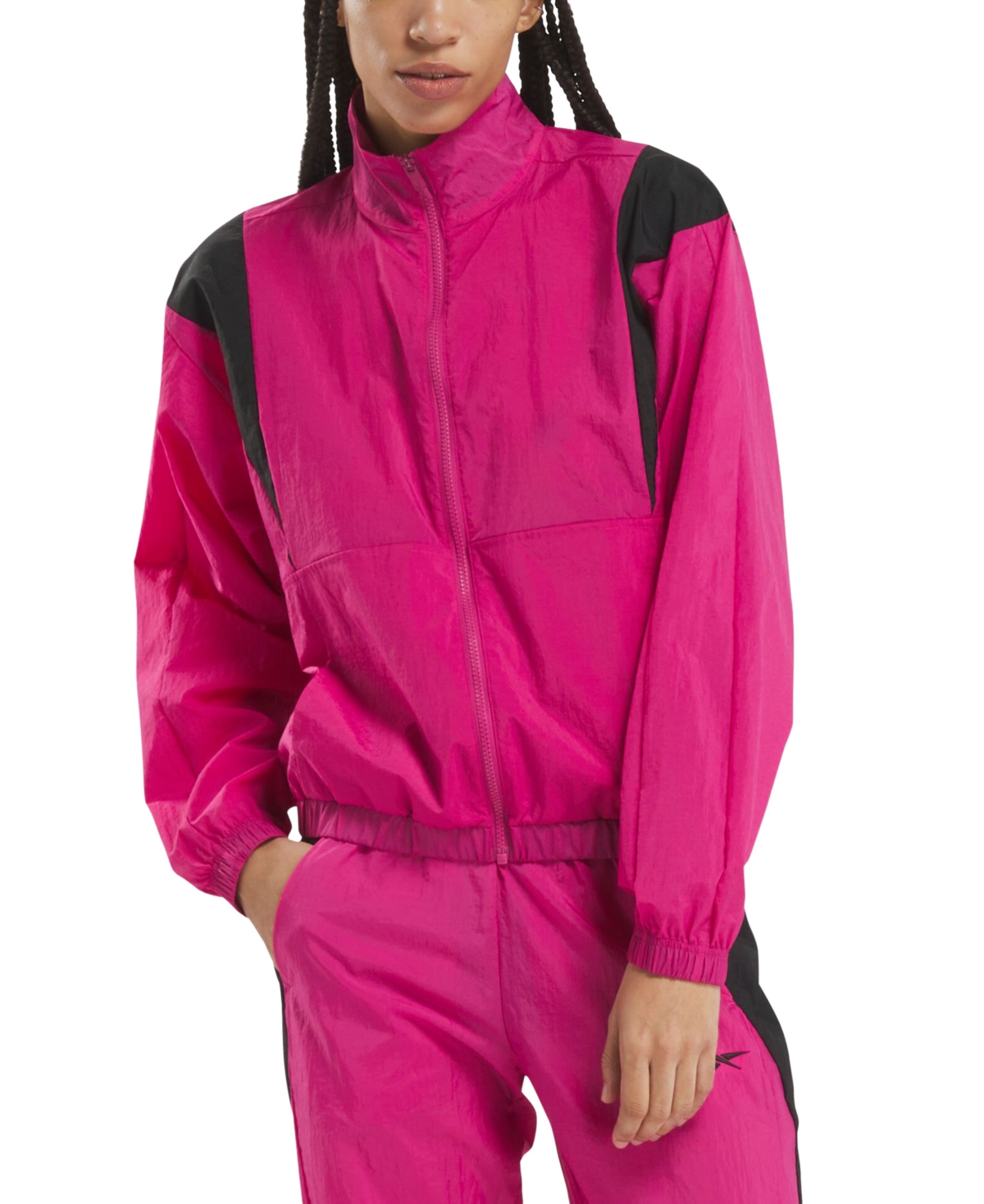 Shop Reebok Women's Back Vector Colorblocked Track Jacket In Semi Proud Pink,black
