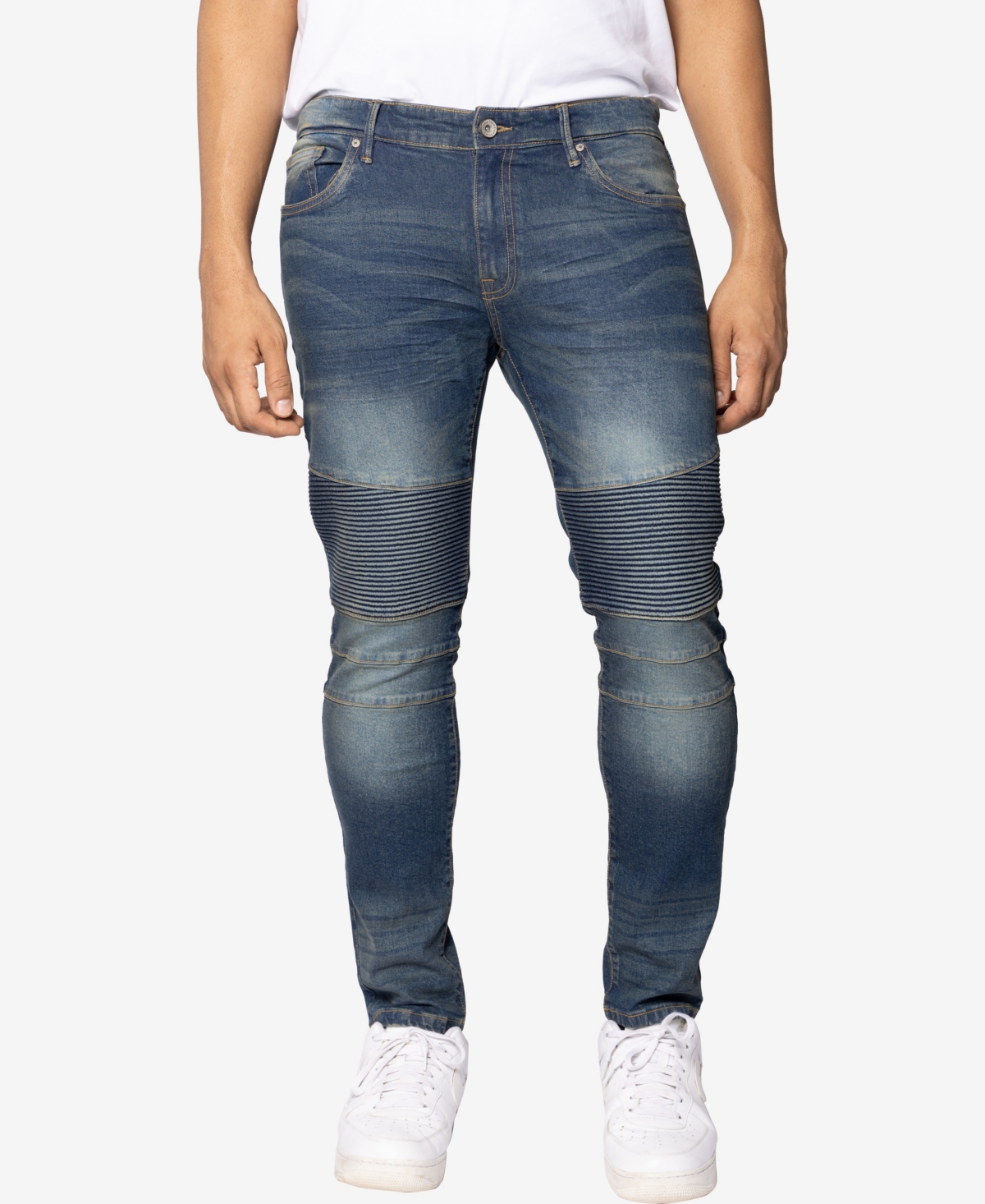 Shop X-ray Raw X Men's Skinny Fit Moto Jeans In Medium Blue Tint