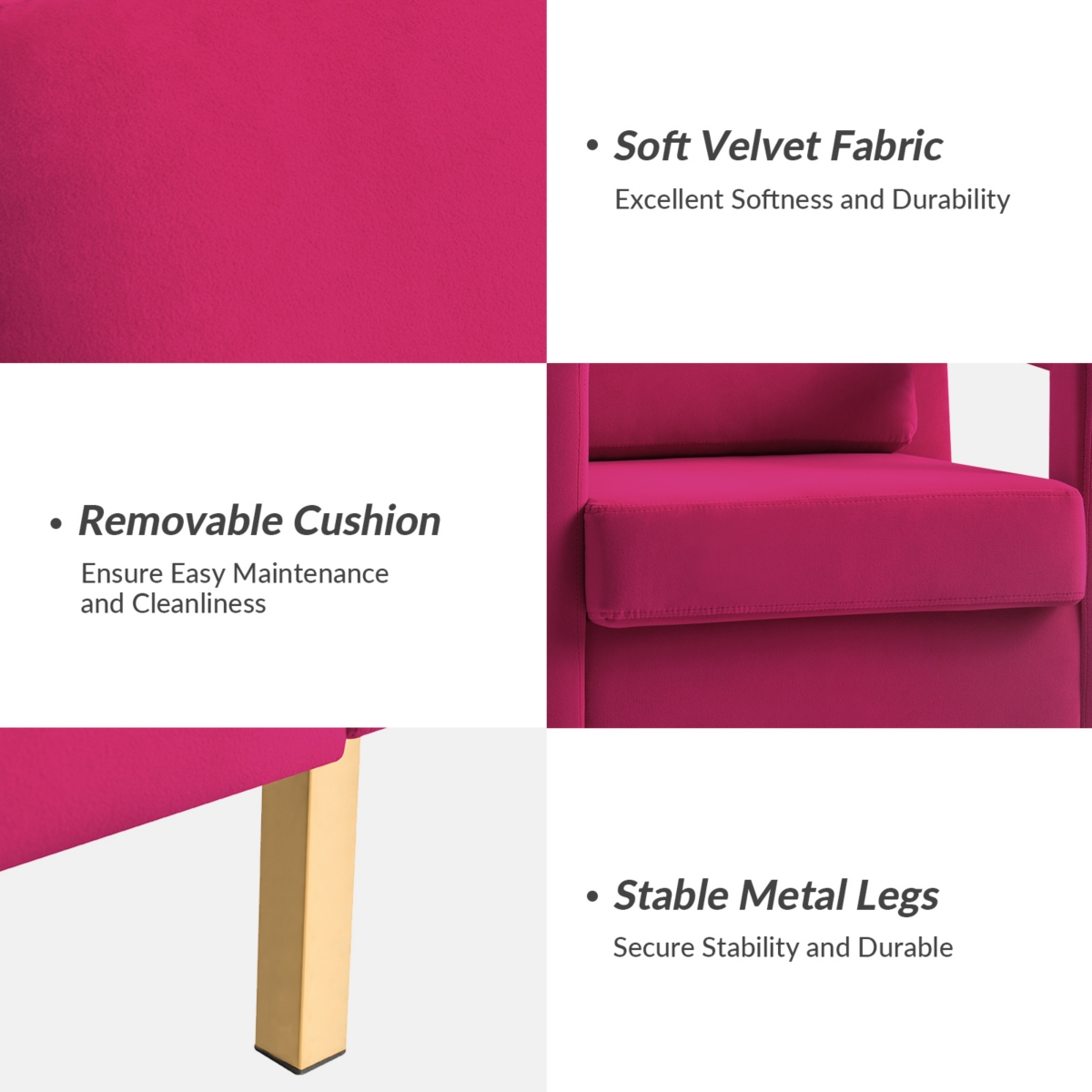 Levitt Square Arm Velvet Accent Chair with Metal Base