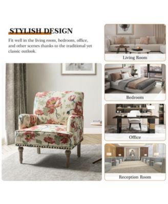 Montross Traditional Wooden Upholstered  Armchair with Floral Patterns