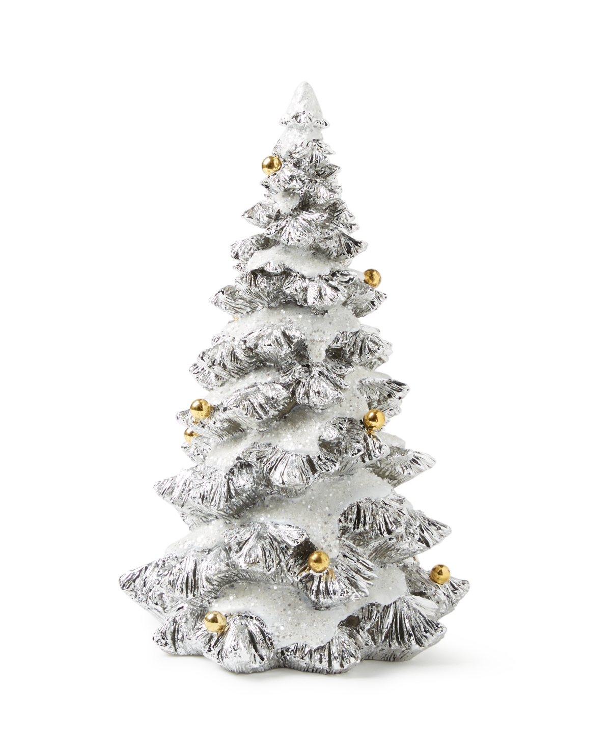 Holiday Lane Shine Bright Polyresin Silver-Tone Tree with Snow Christmas Decoration, Created for Macy's