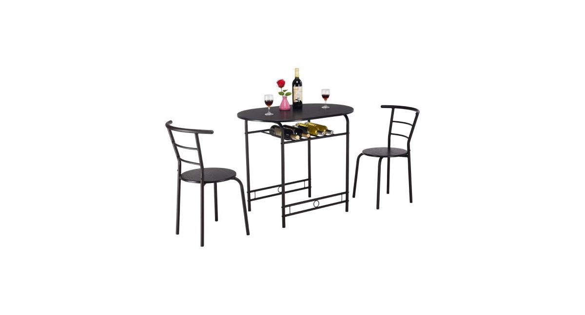 Slickblue 3 Pcs Dining Set Table and 2 Chairs Bistro Pub Furniture