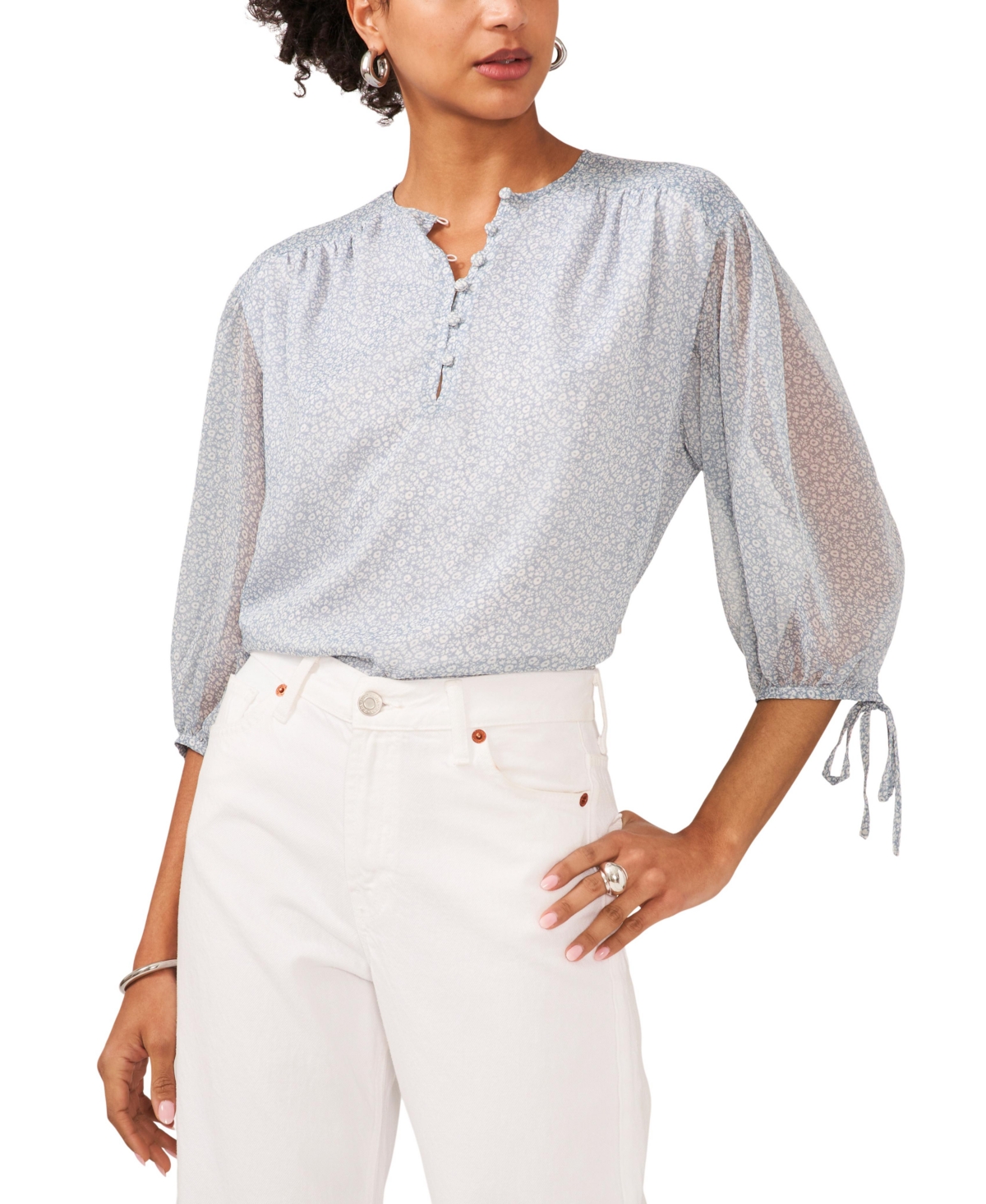 Shop 1.state Women's Printed Pintuck 3/4-sleeve Blouse In New Ivory