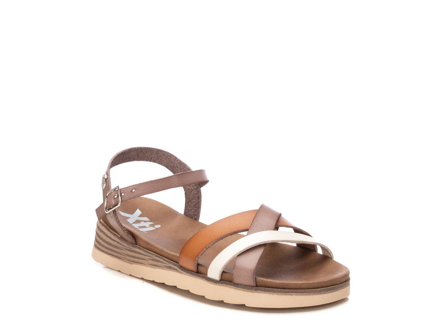 Женские сандалии XTI Low Wedge Strappy, цвет: Бежевый — фото 1