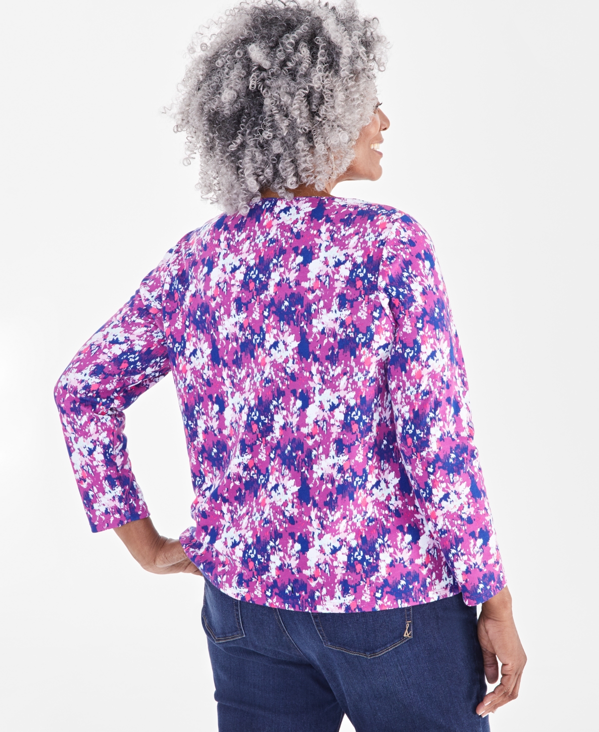 Style & Co Plus Size Printed Scoop-Neck Long-Sleeve Top, Created for Macy's