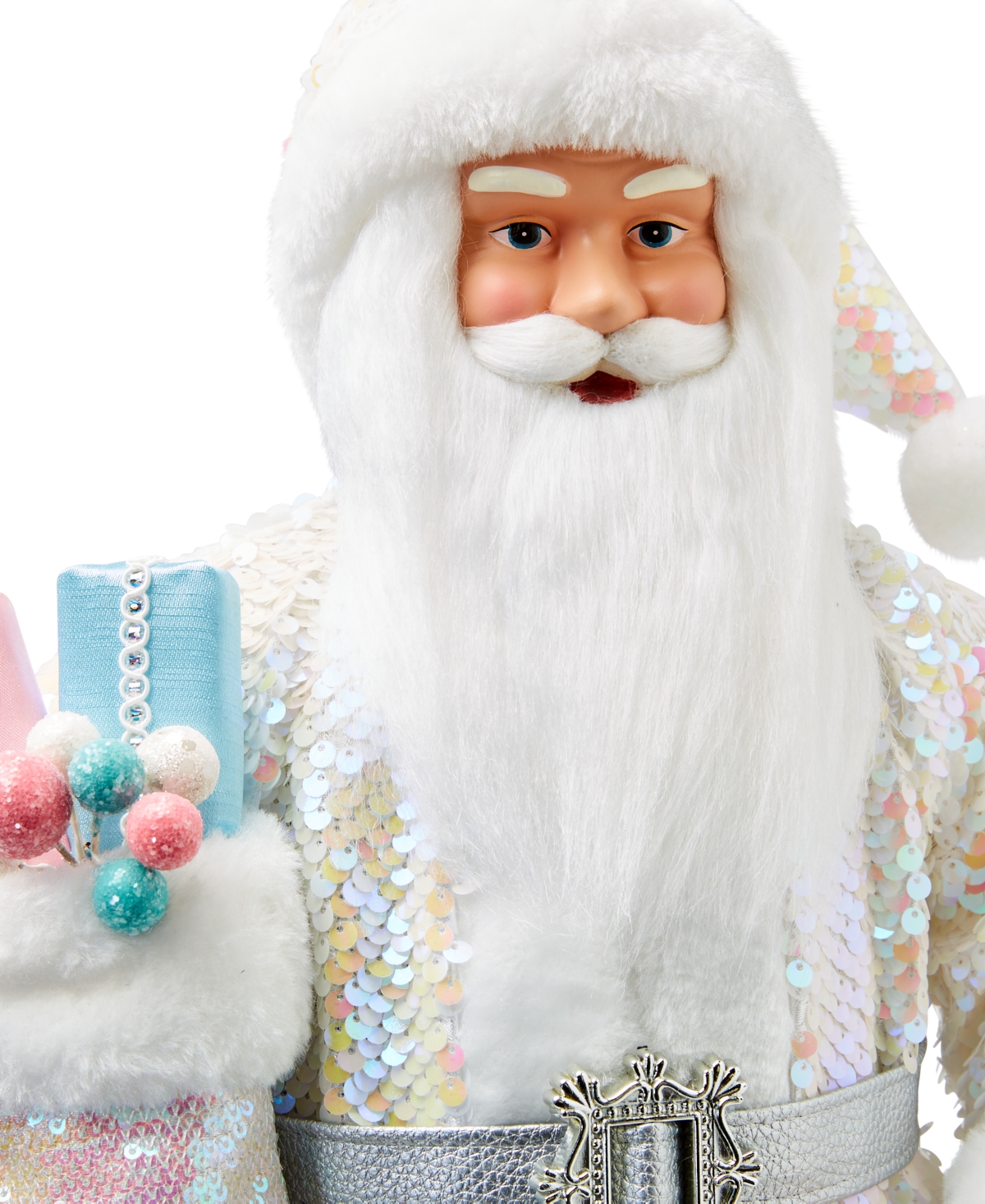 Holiday Lane Sugar Plum 18" Standing African American Santa In Blue & Pink Holding Stocking & Bear In No Color