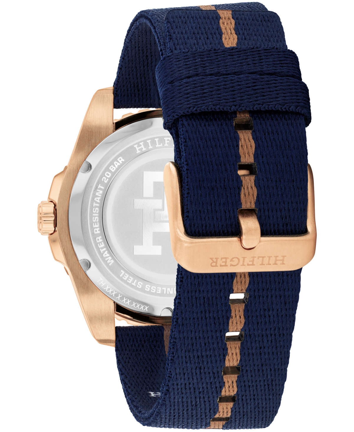 Shop Tommy Hilfiger Men's Swiss Blue And Rose Gold Ocean Tide Textile Watch 42mm In Navy