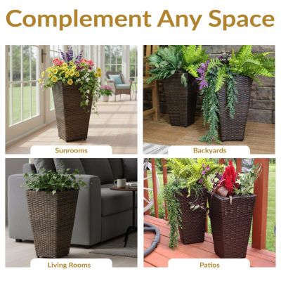 Modern Decorative Standing Square Polyrattan Planter Containers - Brown - 2-Pack