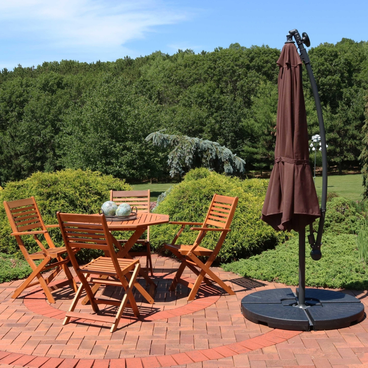 Sunnydaze Decor Solar Offset Steel Patio Umbrella with Crank -- Brown