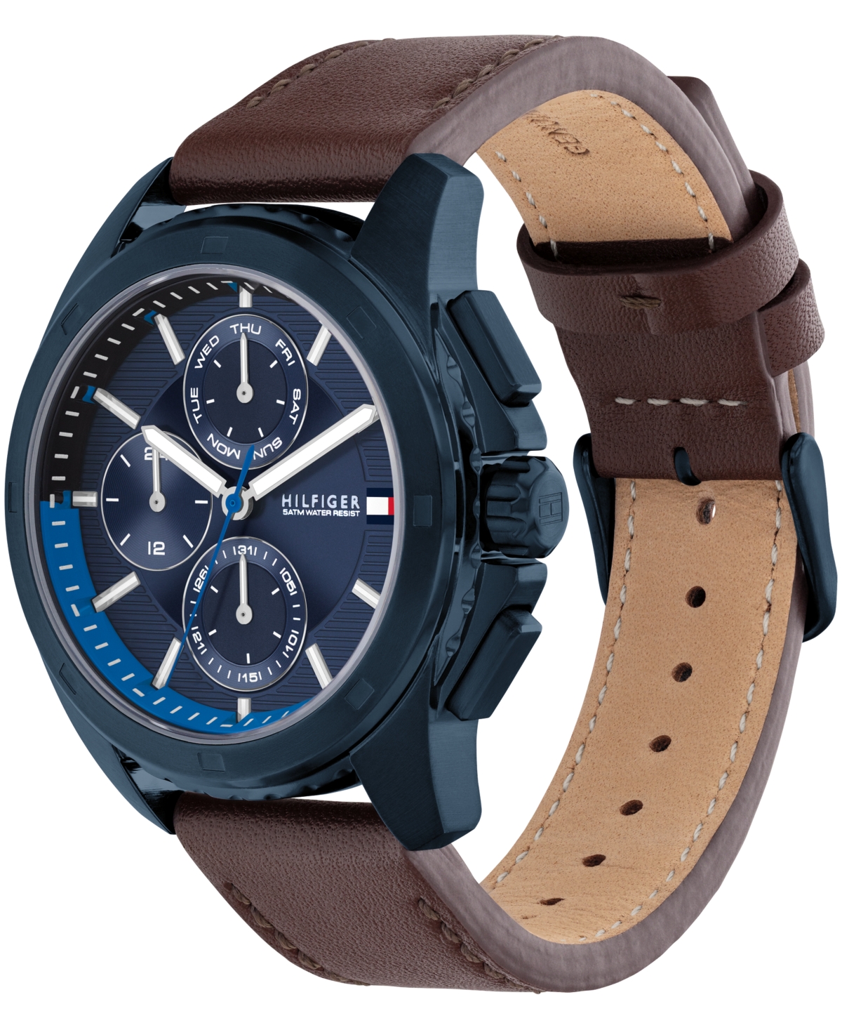 Shop Tommy Hilfiger Men's Quartz Brown Leather Watch 44mm In Blue