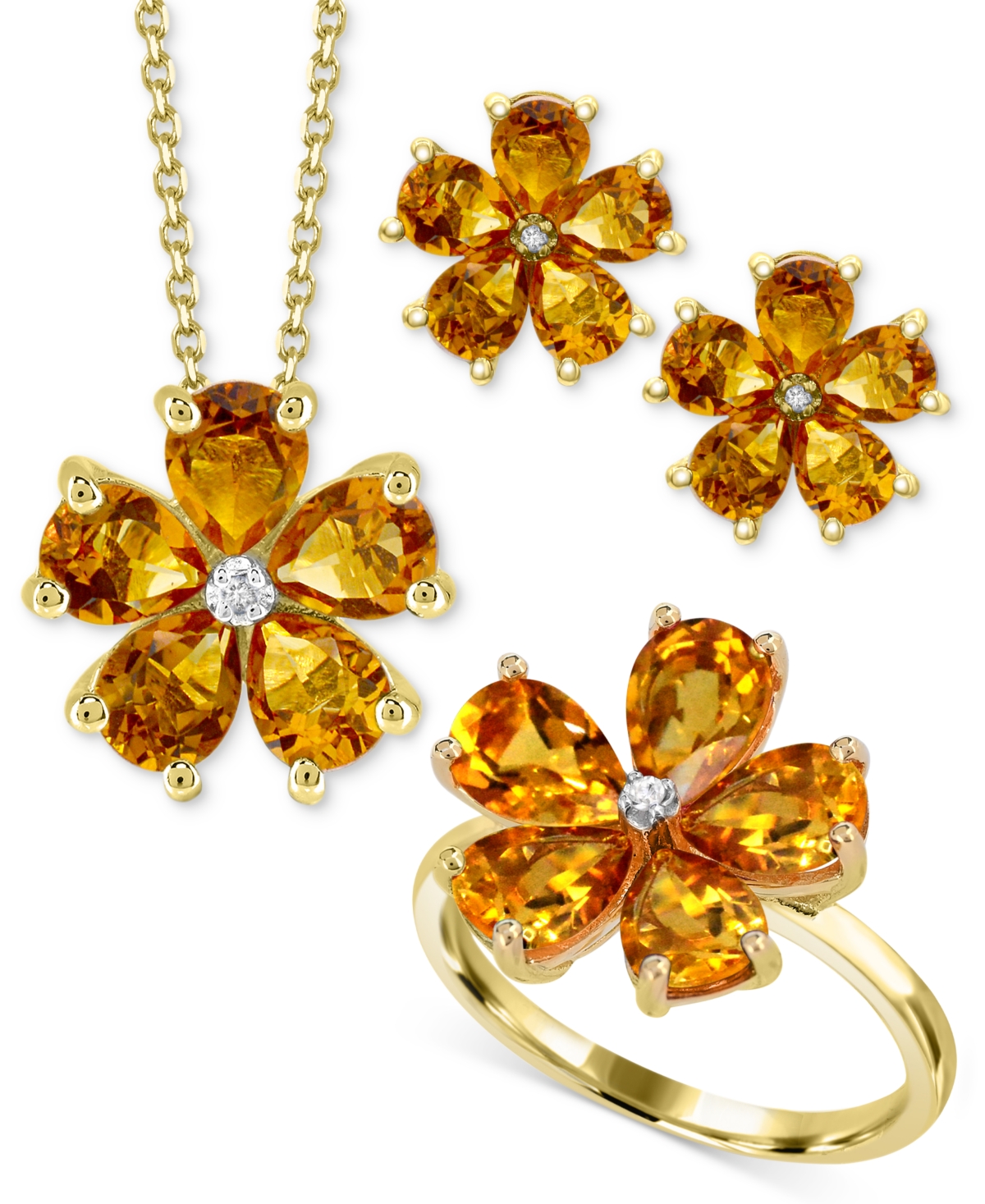 (3-1/4 ct. t.w.) & Diamond Accent Flower Ring in 14k Gold-Plated Sterling Silver - Citrine