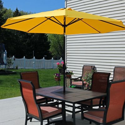 Outdoor Aluminum Patio Table Umbrella with Polyester Canopy and Push Button Tilt and Crank