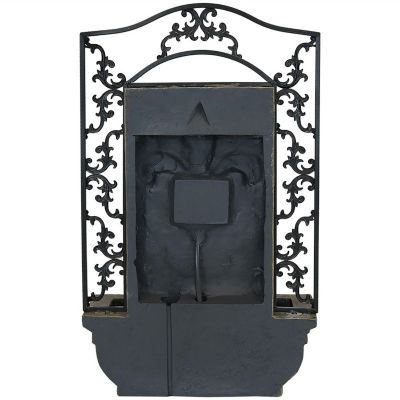 French Lily 33-Inch Solar Outdoor Wall Water Fountain with Battery Backup, Pump and Panel - Florentine Stone