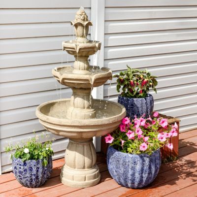 48"H Electric Fiberglass 3-Tier Outdoor Water Fountain
