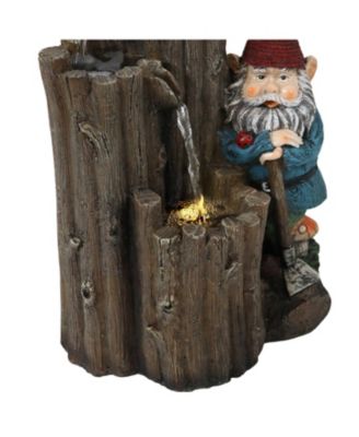 Resting Gnome 17-Inch Outdoor Water Fountain with LED Light - Electric Submersible Fountain - Polyresin