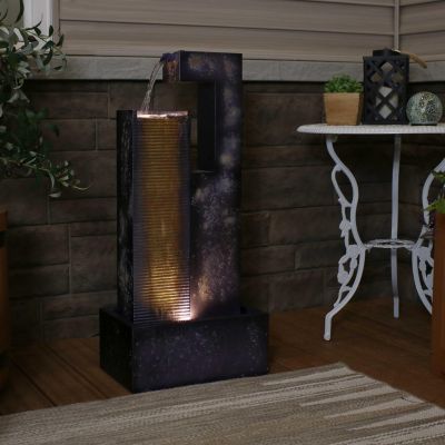 Cascading Tower 32-Inch Outdoor Metal Fountain with LED Lights - Electric Submersible Pump with Adjustable Flow