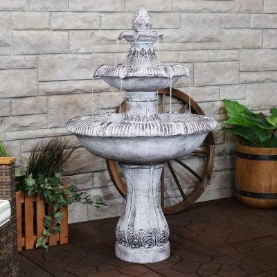 45-Inch 3-Tier Mediterranean Outdoor Water Fountain - Glass Fiber Reinforced Concrete Construction - Gray