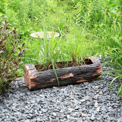 Polyresin Decorative Outdoor Raised Rustic Log Planter for Garden, Patio, Deck, Yard, Porch and Balcony - 35" W - Brown