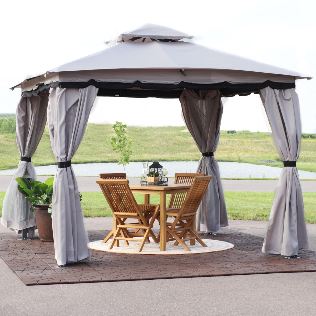 Sunnydaze Decor x Soft Top Polyester Gazebo with Privacy Wall - Gray