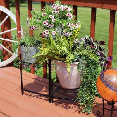Iron Metal 3-Tiered Decorative Flower Plant Pot Holder Stand Display - Black - 2pk